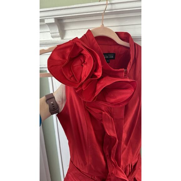 Teri Jon Red Silk Bubble Flower Button Up Mini Dress Cocktail 4 - Picture 5 of 10